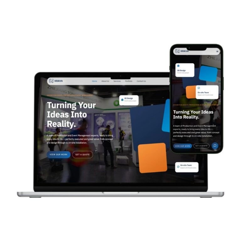 Krava Events website mockup - laptop and mobile