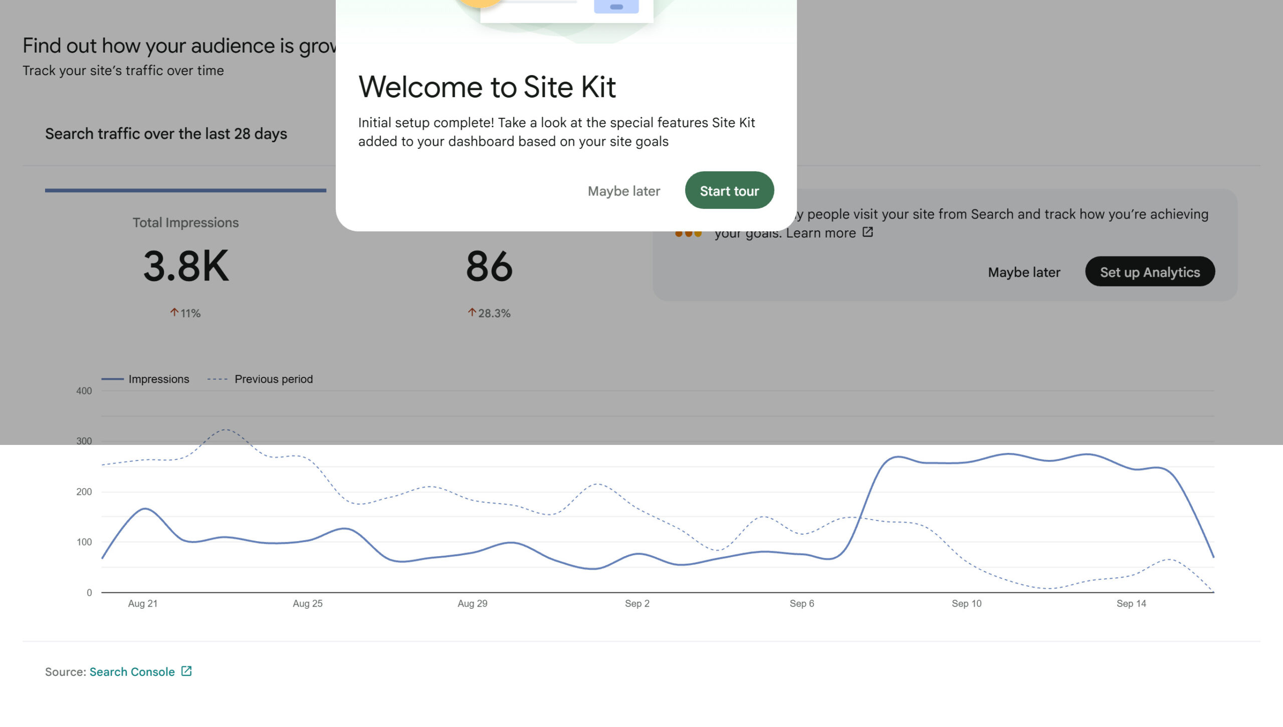 หน้าจอยืนยันติดตั้ง Site Kit by Google และเชื่อมต่อ Google Search Console สำเร็จ